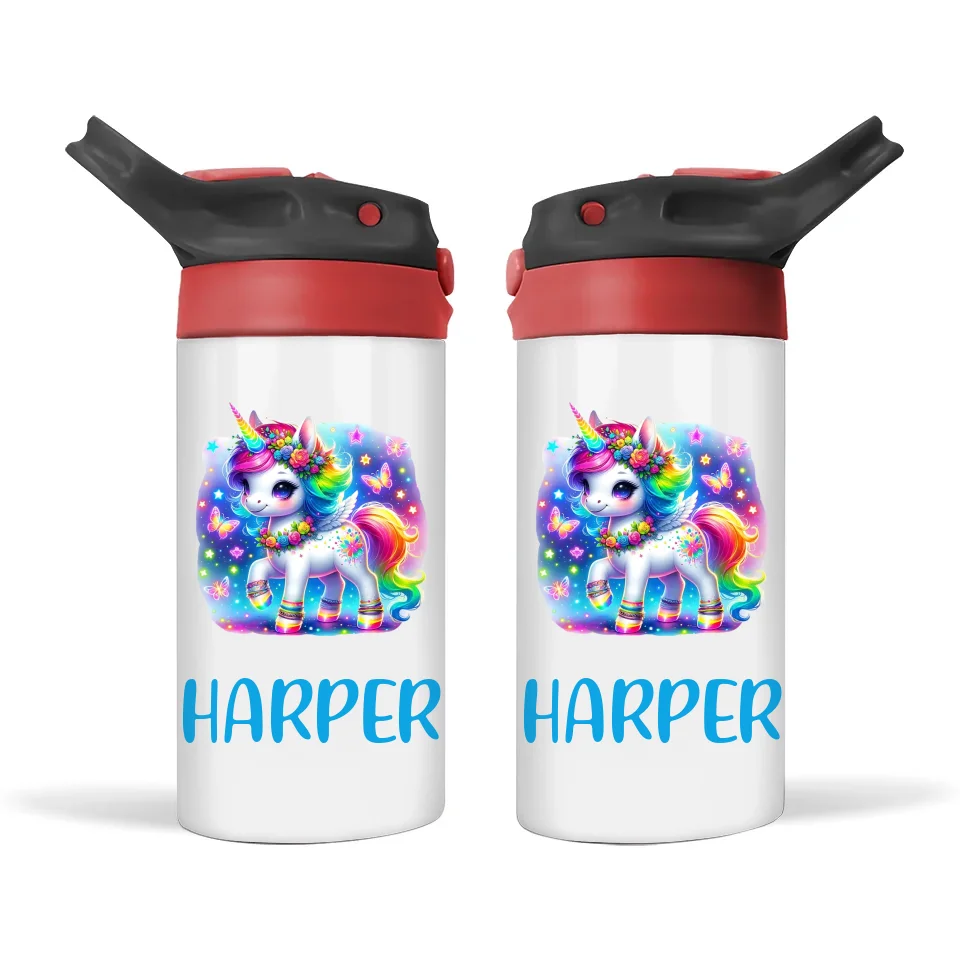 Rainbow Tail Unicorn - Personalised Sippy Bottle