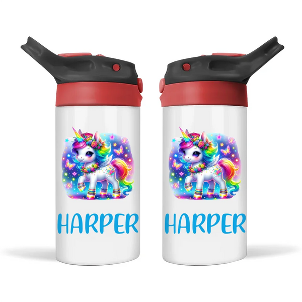 Rainbow Tail Unicorn - Personalised Sippy Bottle