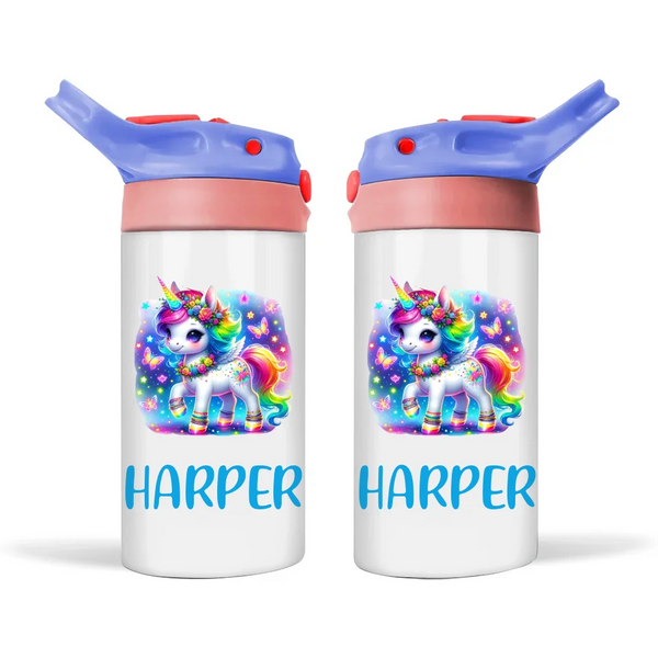 Rainbow Tail Unicorn - Personalised Sippy Bottle