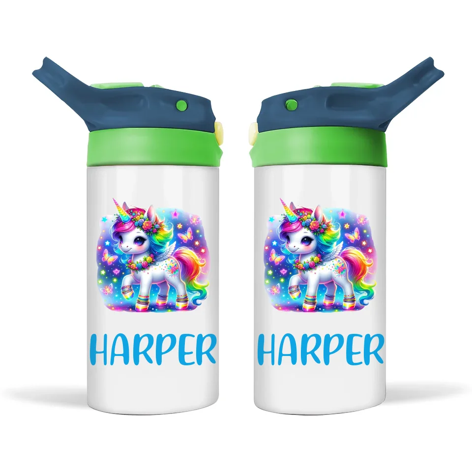 Rainbow Tail Unicorn - Personalised Sippy Bottle