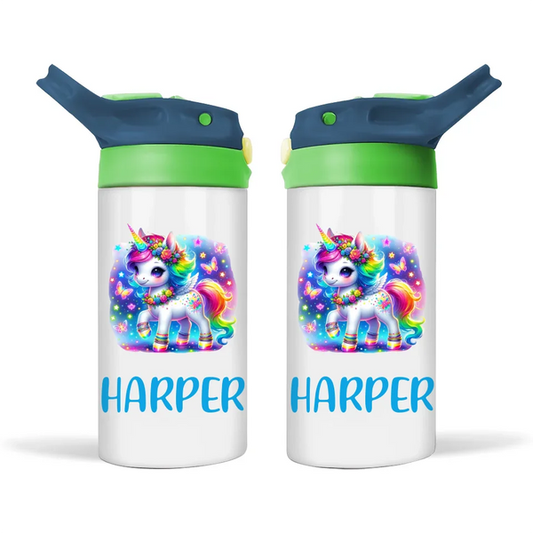 Rainbow Tail Unicorn - Personalised Sippy Bottle