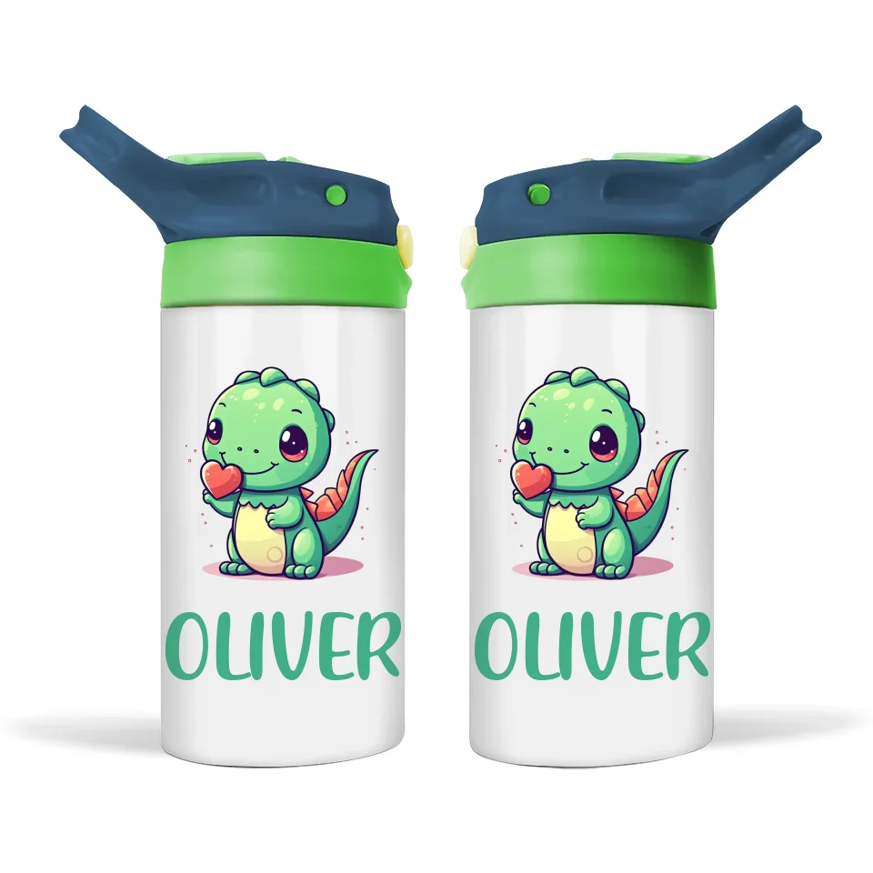 Personalised Dinosaur Kids Sippy Bottle – Custom Name | Double-Walled Insulated