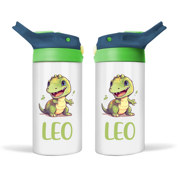 Personalised Kids Sippy Bottle - Cute Dinosaur Design with Custom Name