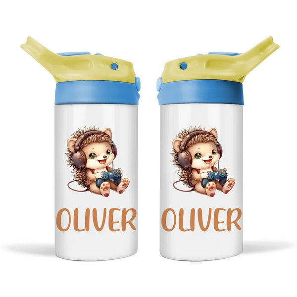 Personalised Kids Sippy Bottle - Cute Gamer Hedgehog Design with Custom Name