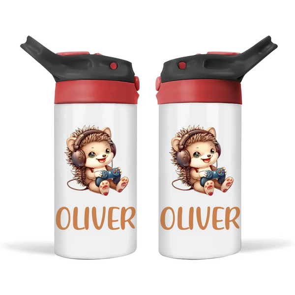 Personalised Kids Sippy Bottle - Cute Gamer Hedgehog Design with Custom Name