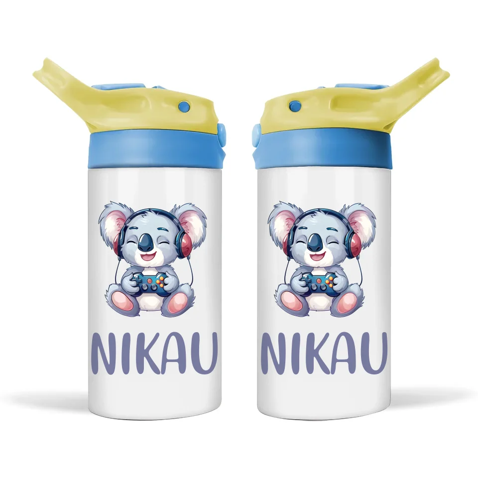 Personalised Kids Sippy Bottle - Cute Gamer Koala Design with Custom Name