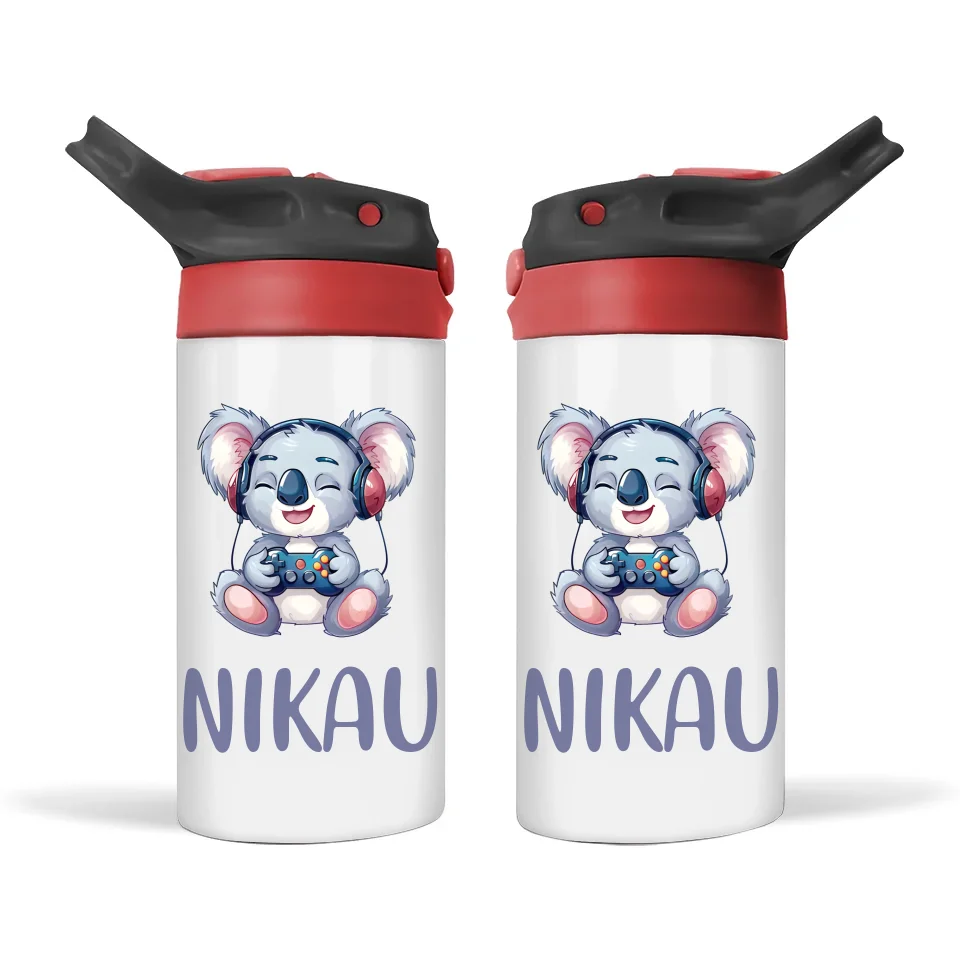 Personalised Kids Sippy Bottle - Cute Gamer Koala Design with Custom Name