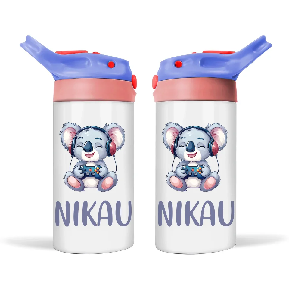Personalised Kids Sippy Bottle - Cute Gamer Koala Design with Custom Name