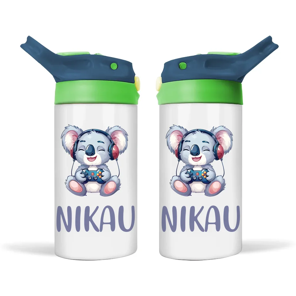 Personalised Kids Sippy Bottle - Cute Gamer Koala Design with Custom Name