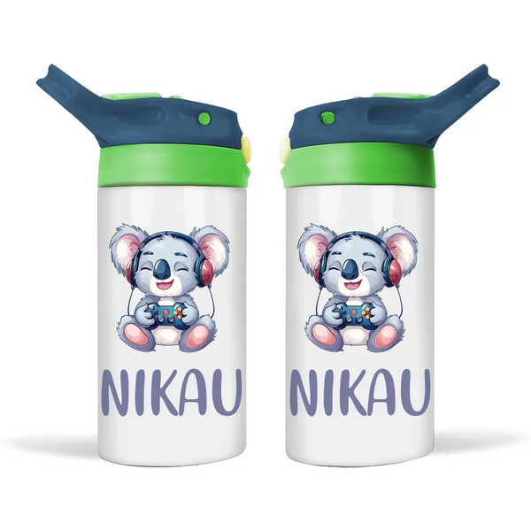Personalised Kids Sippy Bottle - Cute Gamer Koala Design with Custom Name