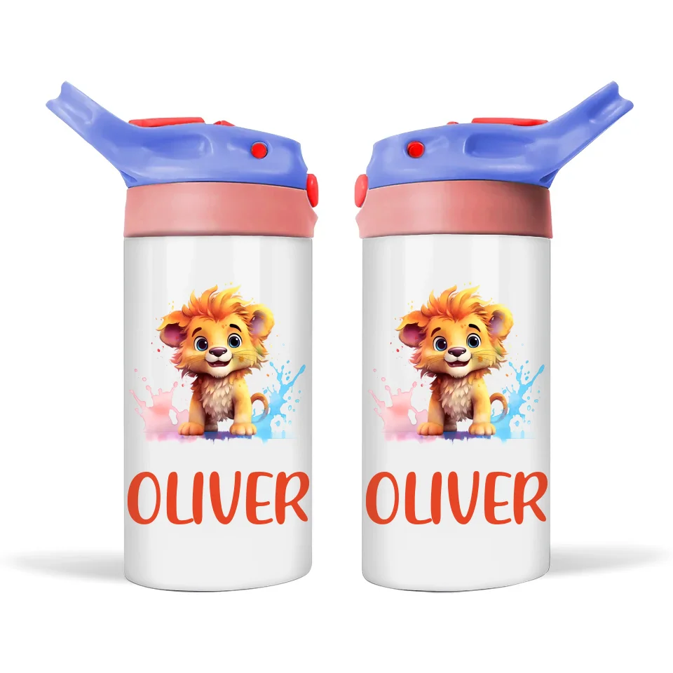 Personalised Kids Sippy Bottle - Adorable Lion Cub Design with Custom Name