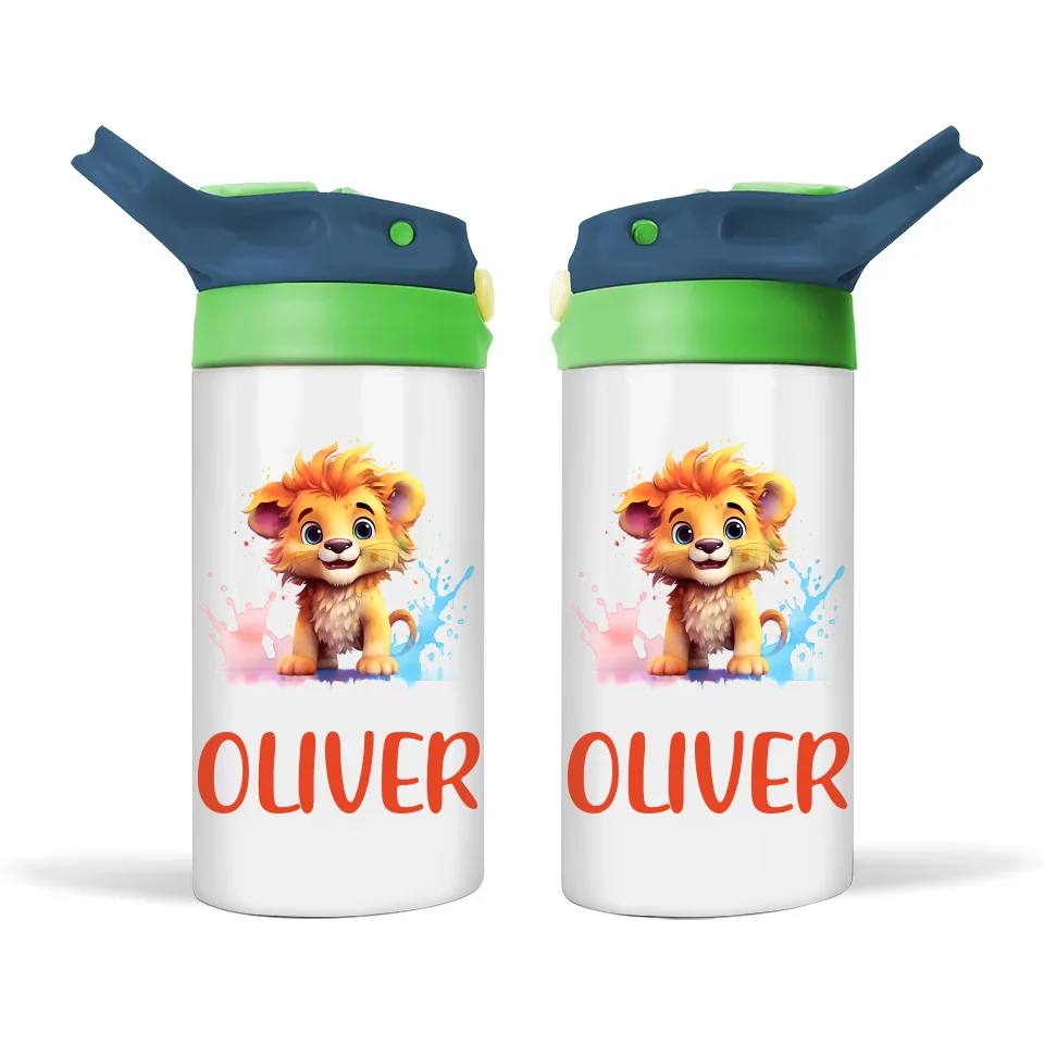 Personalised Kids Sippy Bottle - Adorable Lion Cub Design with Custom Name