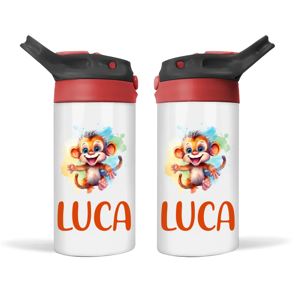 Personalised Kids Sippy Bottle - Playful Monkey Design with Custom Name