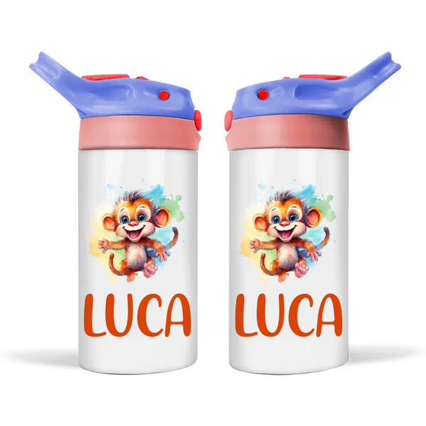 Personalised Kids Sippy Bottle - Playful Monkey Design with Custom Name