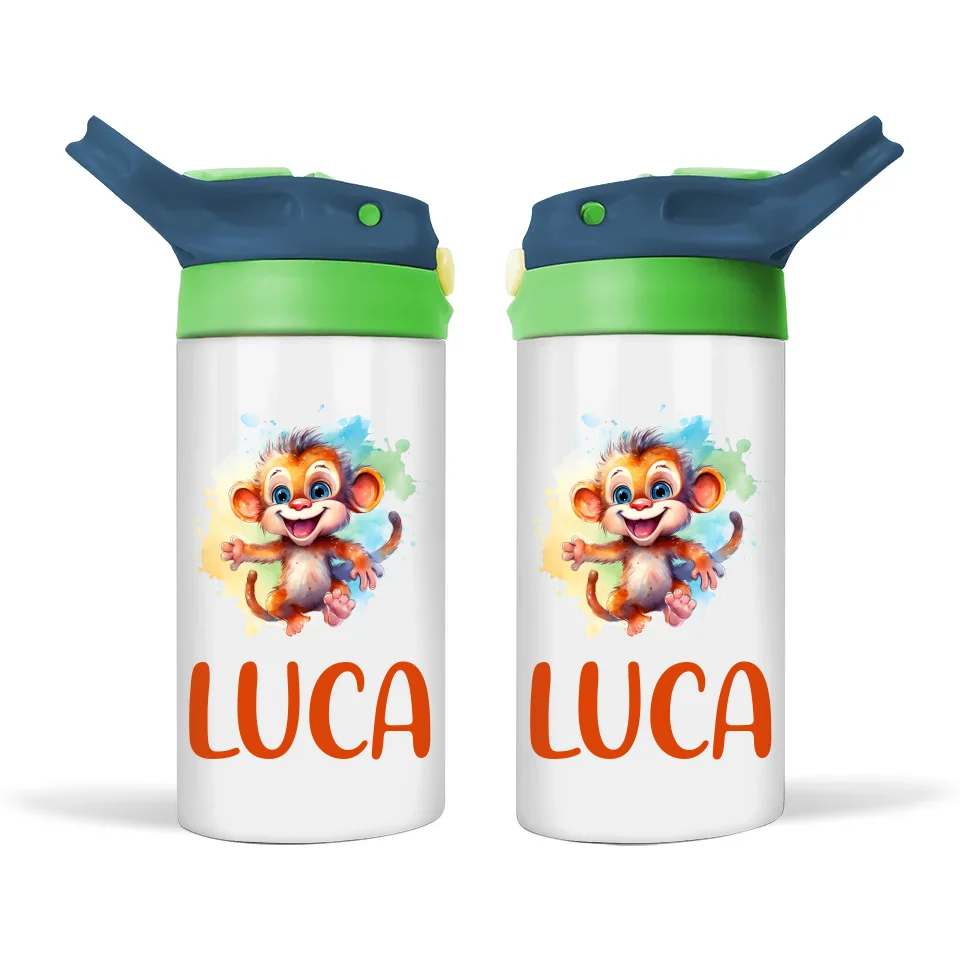 Personalised Kids Sippy Bottle - Playful Monkey Design with Custom Name