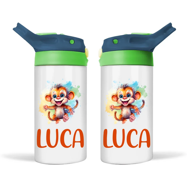 Personalised Kids Sippy Bottle - Playful Monkey Design with Custom Name