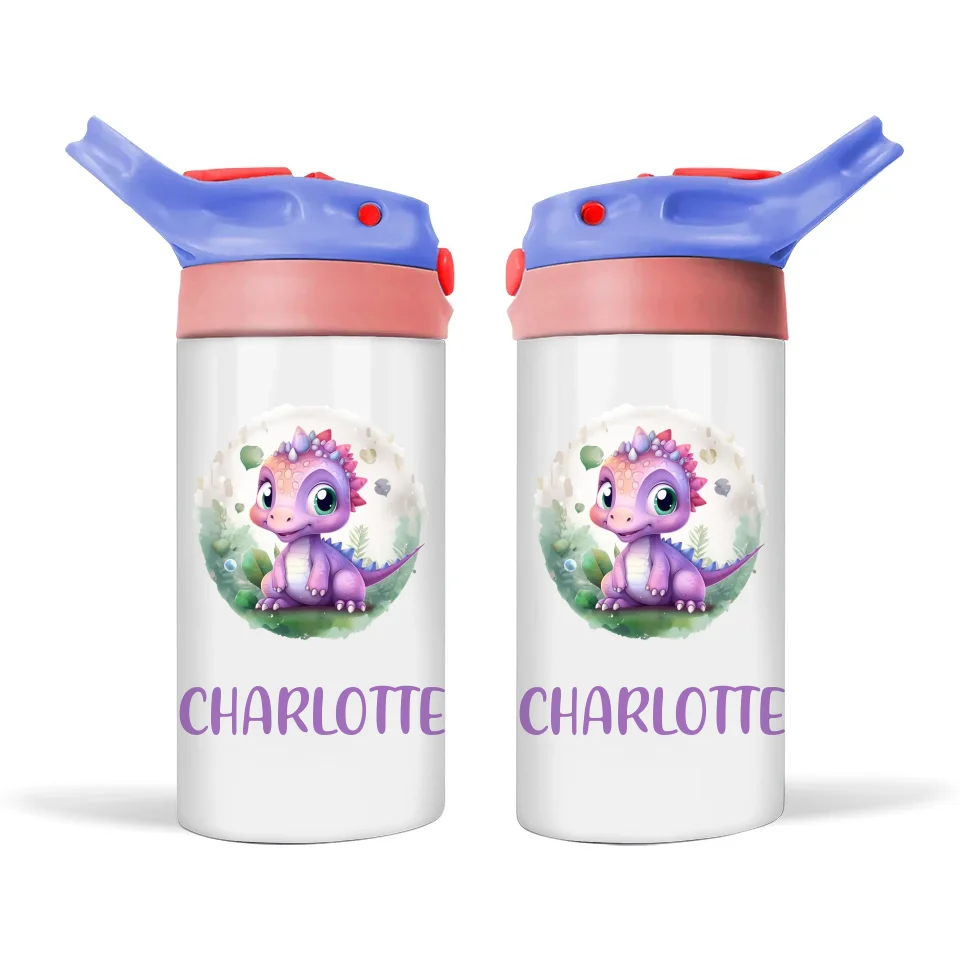 Personalised Kids Sippy Bottle - Cute Baby Dinosaur Design with Custom Name