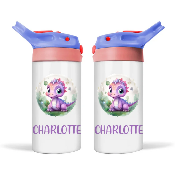 Personalised Kids Sippy Bottle - Cute Baby Dinosaur Design with Custom Name
