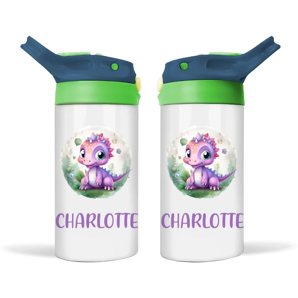 Personalised Kids Sippy Bottle - Cute Baby Dinosaur Design with Custom Name
