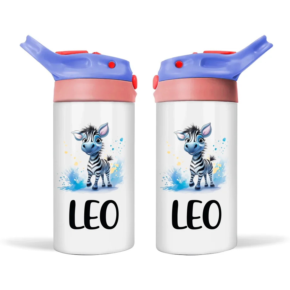 Personalised Kids Sippy Bottle - Cute Zebra Design with Custom Name