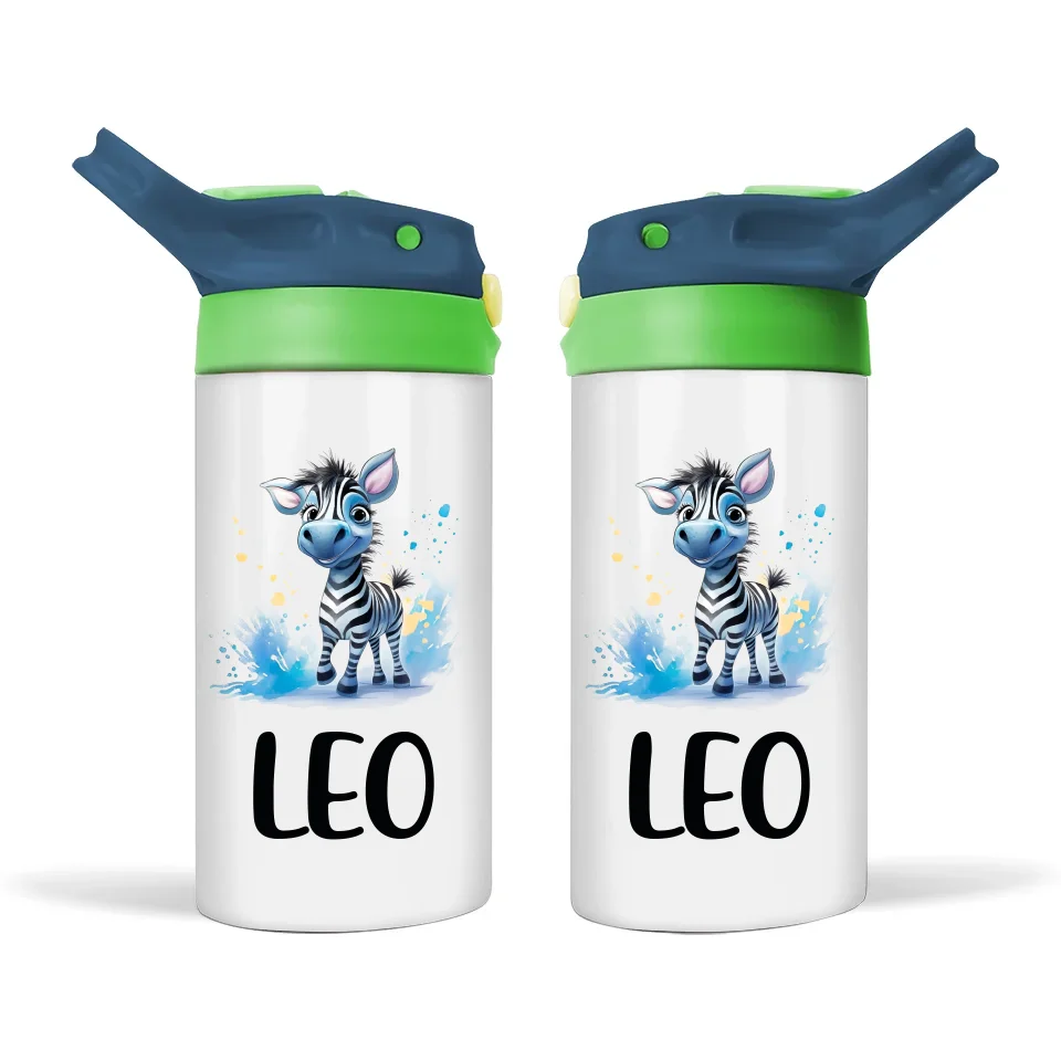 Personalised Kids Sippy Bottle - Cute Zebra Design with Custom Name