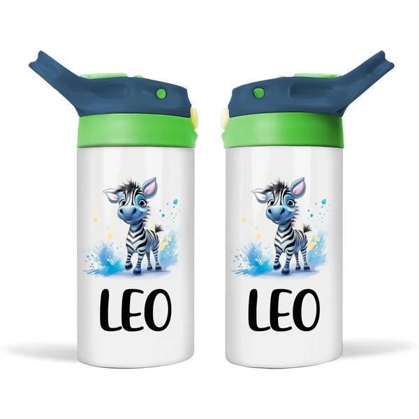 Personalised Kids Sippy Bottle - Cute Zebra Design with Custom Name