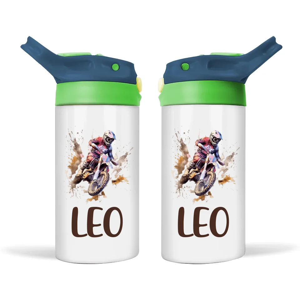 Personalised Dirt Bike Sippy Bottle – Custom Name Kids Drink Bottle – 350ml Spill-Proof