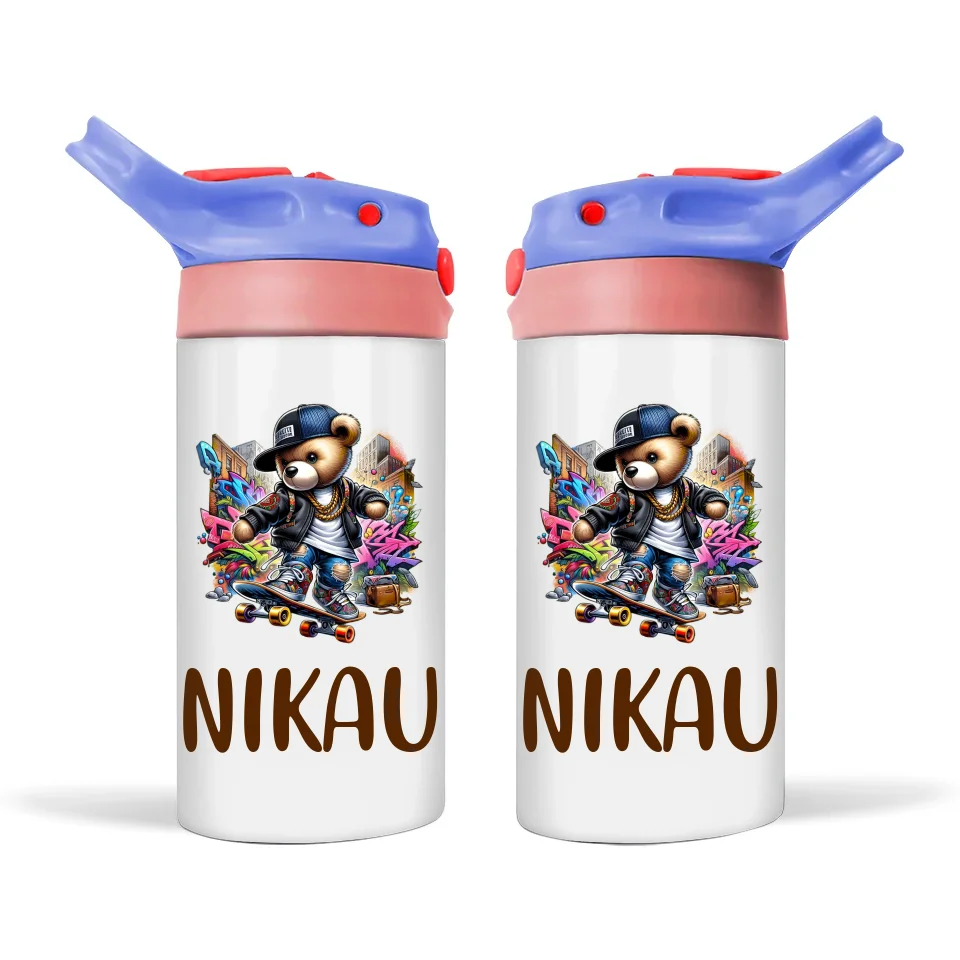 Personalised Kids Skateboarding Sippy Bottle – 12oz Stainless Steel Insulated Bottle