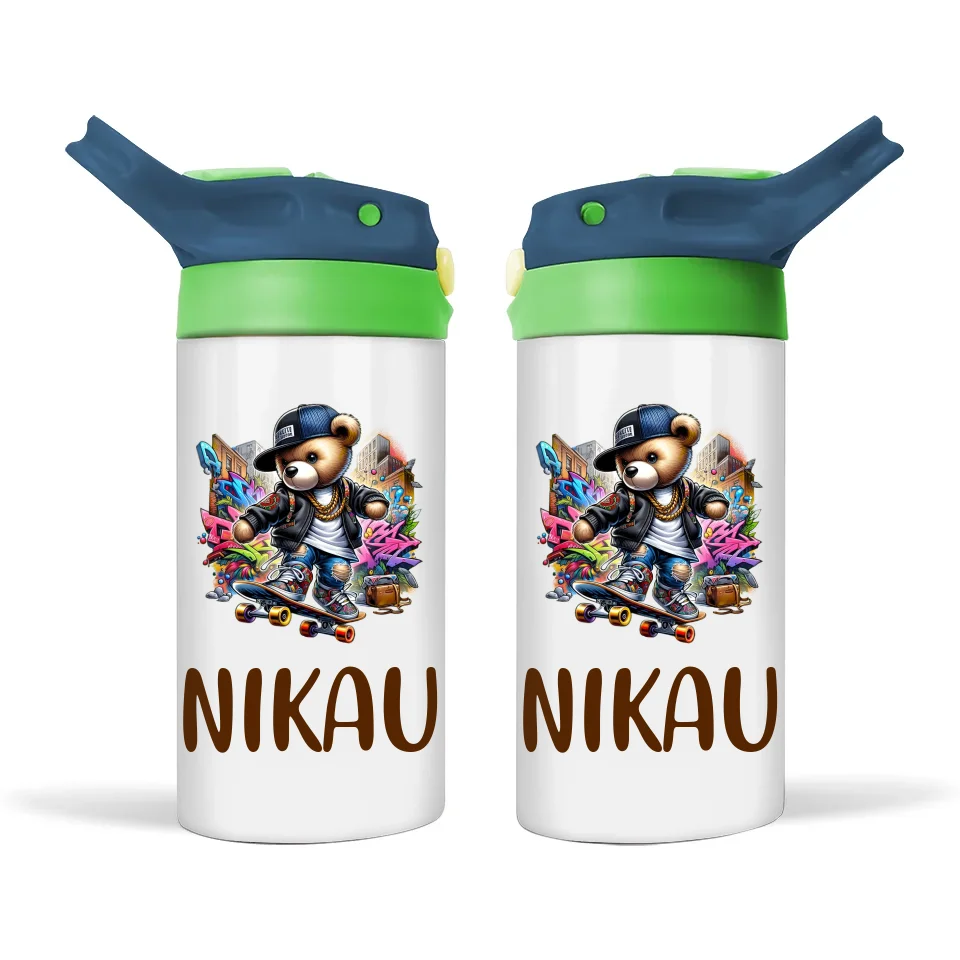 Personalised Kids Skateboarding Sippy Bottle – 12oz Stainless Steel Insulated Bottle