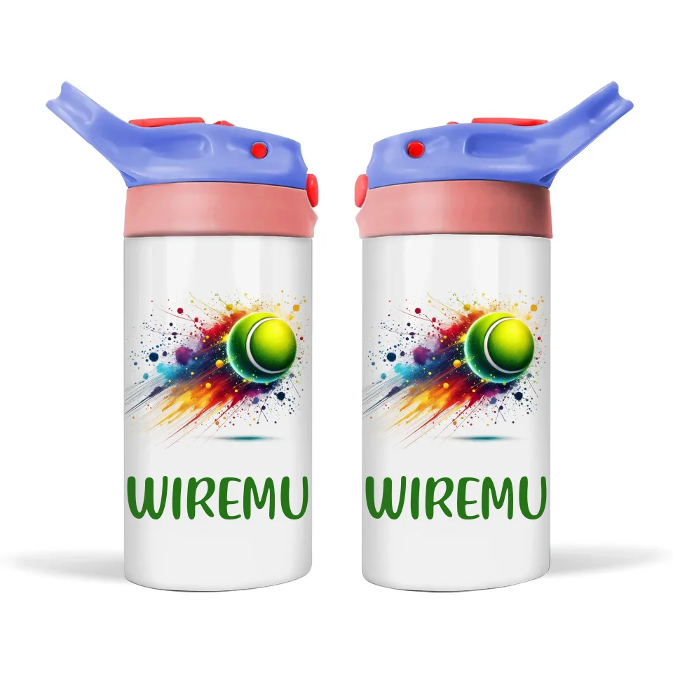 Personalised Kids Tennis Sippy Bottle – 12oz Stainless Steel Insulated Bottle