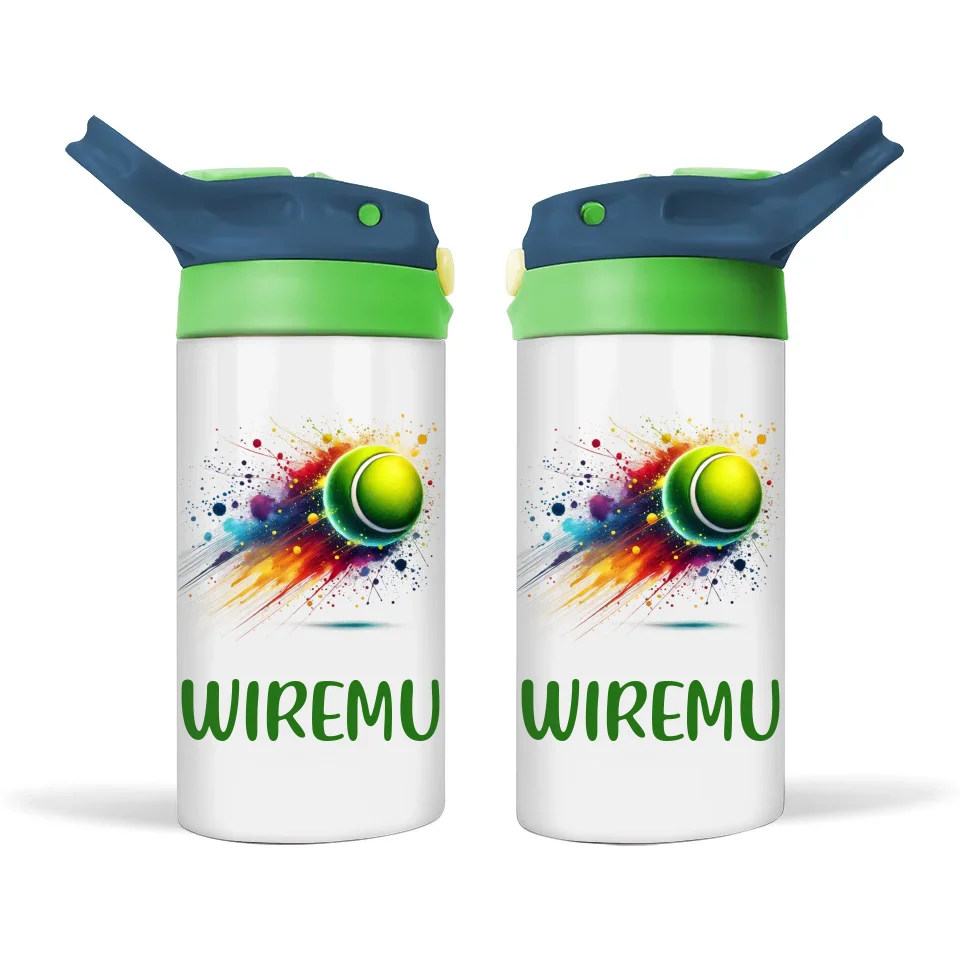 Personalised Kids Tennis Sippy Bottle – 12oz Stainless Steel Insulated Bottle