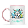 Personalised Easter Bunny Mug – Custom Name Cup for Kids – Happy Sketch Bunny with Colourful Eggs – Ceramic or Enamel – NZ Made