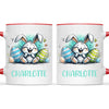 Personalised Easter Bunny Mug – Custom Name Cup for Kids – Happy Sketch Bunny with Colourful Eggs – Ceramic or Enamel – NZ Made