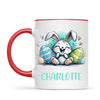 Personalised Easter Bunny Mug – Custom Name Cup for Kids – Happy Sketch Bunny with Colourful Eggs – Ceramic or Enamel – NZ Made