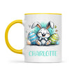Personalised Easter Bunny Mug – Custom Name Cup for Kids – Happy Sketch Bunny with Colourful Eggs – Ceramic or Enamel – NZ Made