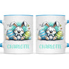 Personalised Easter Bunny Mug – Custom Name Cup for Kids – Happy Sketch Bunny with Colourful Eggs – Ceramic or Enamel – NZ Made
