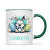 Personalised Easter Bunny Mug – Custom Name Cup for Kids – Happy Sketch Bunny with Colourful Eggs – Ceramic or Enamel – NZ Made
