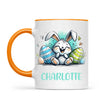 Personalised Easter Bunny Mug – Custom Name Cup for Kids – Happy Sketch Bunny with Colourful Eggs – Ceramic or Enamel – NZ Made