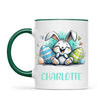 Personalised Easter Bunny Mug – Custom Name Cup for Kids – Happy Sketch Bunny with Colourful Eggs – Ceramic or Enamel – NZ Made