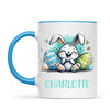 Personalised Easter Bunny Mug – Custom Name Cup for Kids – Happy Sketch Bunny with Colourful Eggs – Ceramic or Enamel – NZ Made