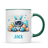 Personalised Easter Robot Bunny Mug – Custom Name Cup for Kids – Cute Sci-Fi Bunny with Eggs & Stars – Ceramic or Enamel – NZ Made