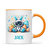 Personalised Easter Robot Bunny Mug – Custom Name Cup for Kids – Cute Sci-Fi Bunny with Eggs & Stars – Ceramic or Enamel – NZ Made