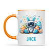 Personalised Easter Robot Bunny Mug – Custom Name Cup for Kids – Cute Sci-Fi Bunny with Eggs & Stars – Ceramic or Enamel – NZ Made
