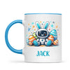 Personalised Easter Robot Bunny Mug – Custom Name Cup for Kids – Cute Sci-Fi Bunny with Eggs & Stars – Ceramic or Enamel – NZ Made