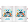 Personalised Easter Robot Bunny Mug – Custom Name Cup for Kids – Cute Sci-Fi Bunny with Eggs & Stars – Ceramic or Enamel – NZ Made