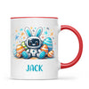 Personalised Easter Robot Bunny Mug – Custom Name Cup for Kids – Cute Sci-Fi Bunny with Eggs & Stars – Ceramic or Enamel – NZ Made