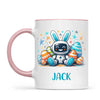 Personalised Easter Robot Bunny Mug – Custom Name Cup for Kids – Cute Sci-Fi Bunny with Eggs & Stars – Ceramic or Enamel – NZ Made