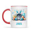 Personalised Easter Robot Bunny Mug – Custom Name Cup for Kids – Cute Sci-Fi Bunny with Eggs & Stars – Ceramic or Enamel – NZ Made