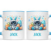 Personalised Easter Robot Bunny Mug – Custom Name Cup for Kids – Cute Sci-Fi Bunny with Eggs & Stars – Ceramic or Enamel – NZ Made