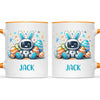 Personalised Easter Robot Bunny Mug – Custom Name Cup for Kids – Cute Sci-Fi Bunny with Eggs & Stars – Ceramic or Enamel – NZ Made
